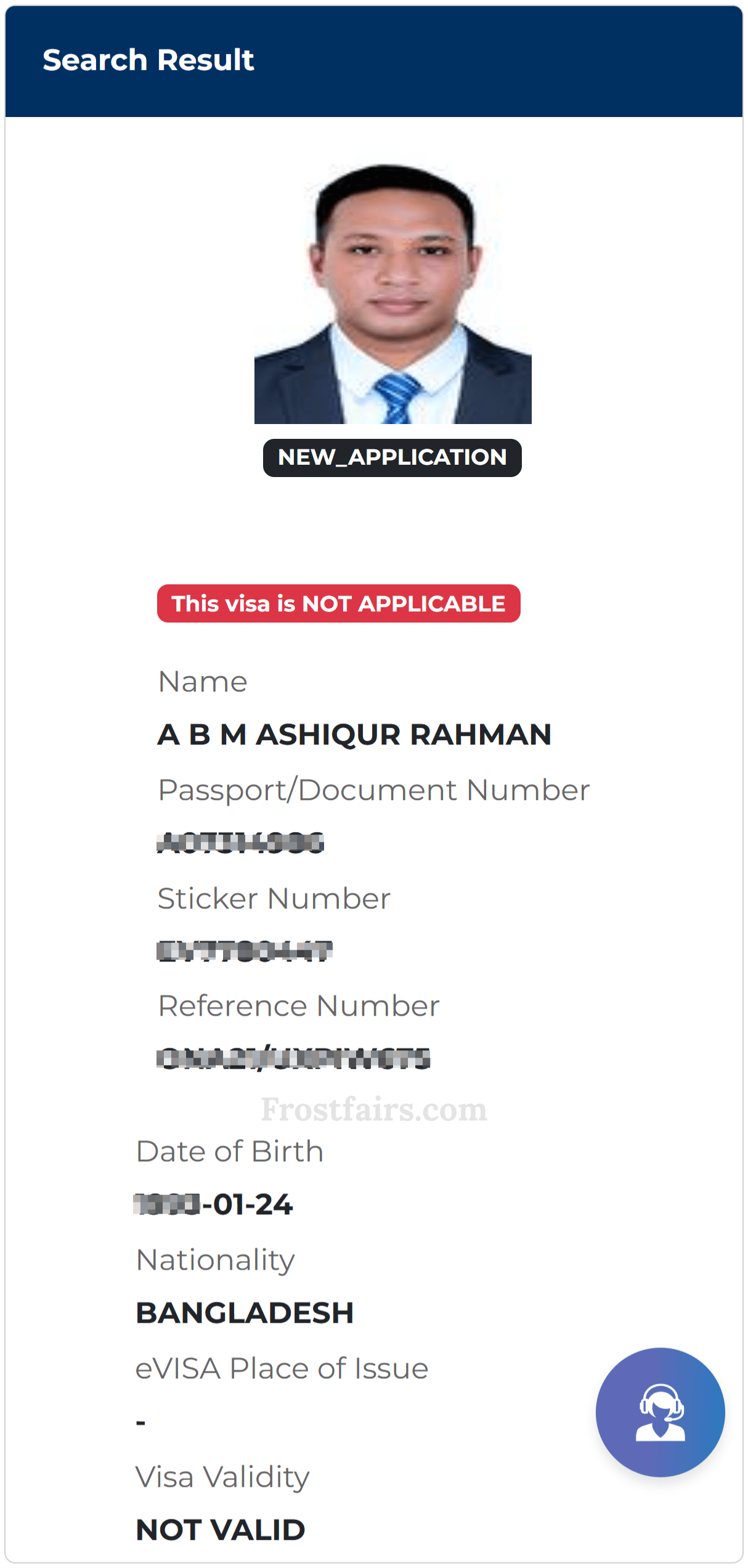 Malaysia eVisa check result showing visa status and validity details