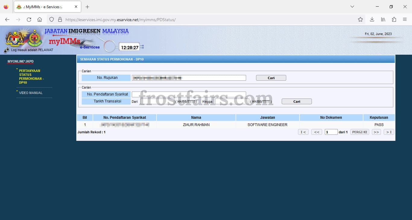 Online Visa Check Malaysia Permit Check myIMMs DP10 Worker Visa Website Screen Page Online Visa Check Malaysia Permit Check myIMMs DP10 Worker Visa Website Screen Page