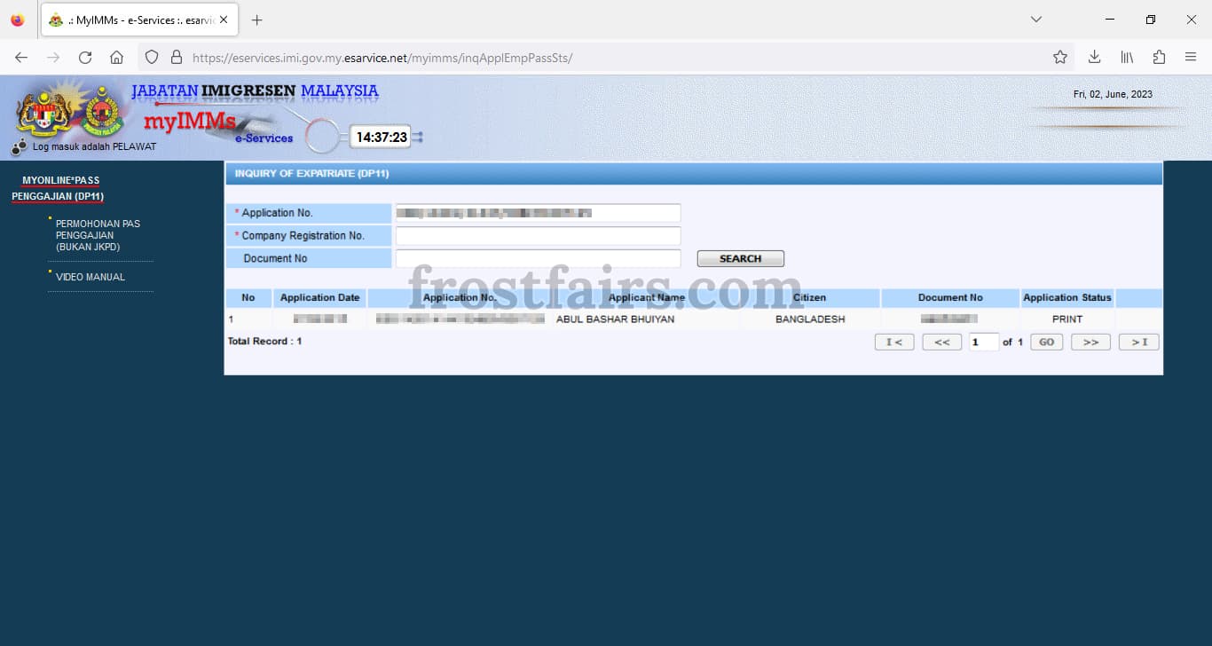 Worker Visa Check Malaysia Type DP11 Website Screen Picture Worker Visa Check Malaysia Type DP11 Website Screen Picture