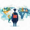 Benefits of studying abroad shown as a graduate exploring global opportunities on a world map — why study abroad opens networks, skills, and cultural growth.